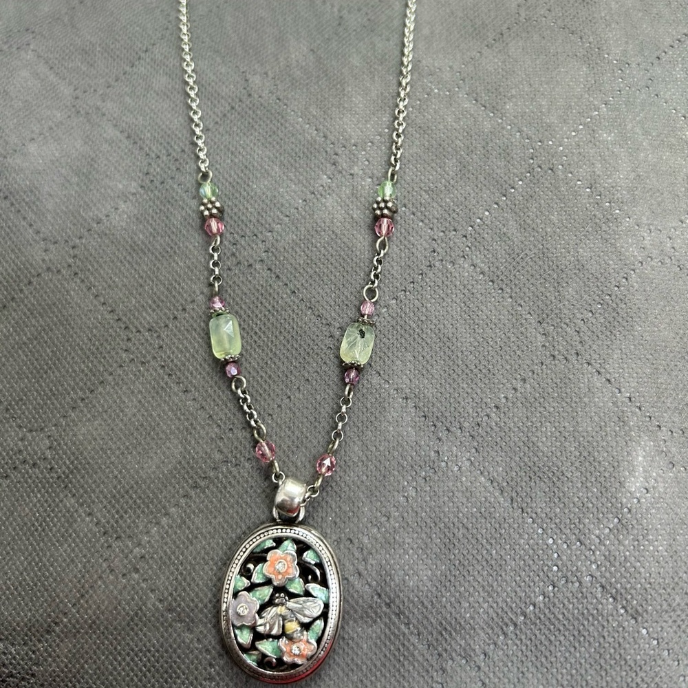 Brighton Silver and Pink Floral Pendant Necklace